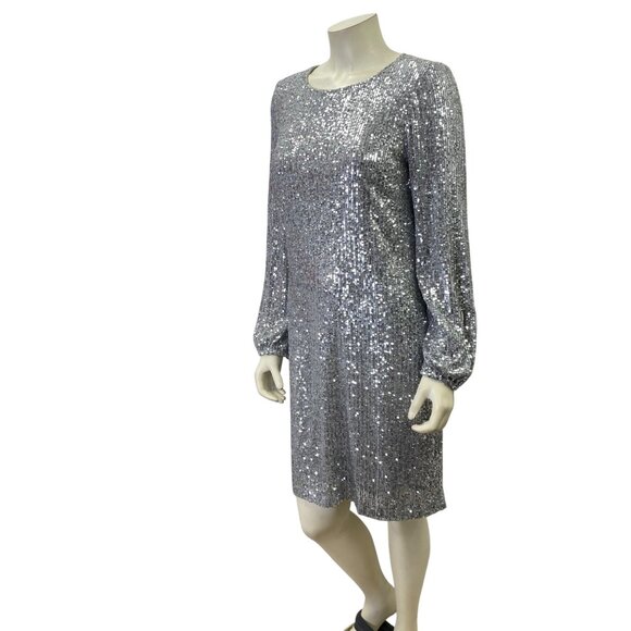 Preston & York Silver Sequin Long Sleeve Cocktail Dress Womens M NWOT - Picture 3 of 7